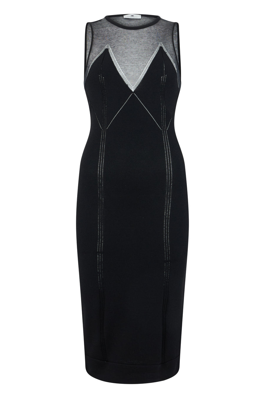 Knit Dress With Sheer Panels, Black Viscose