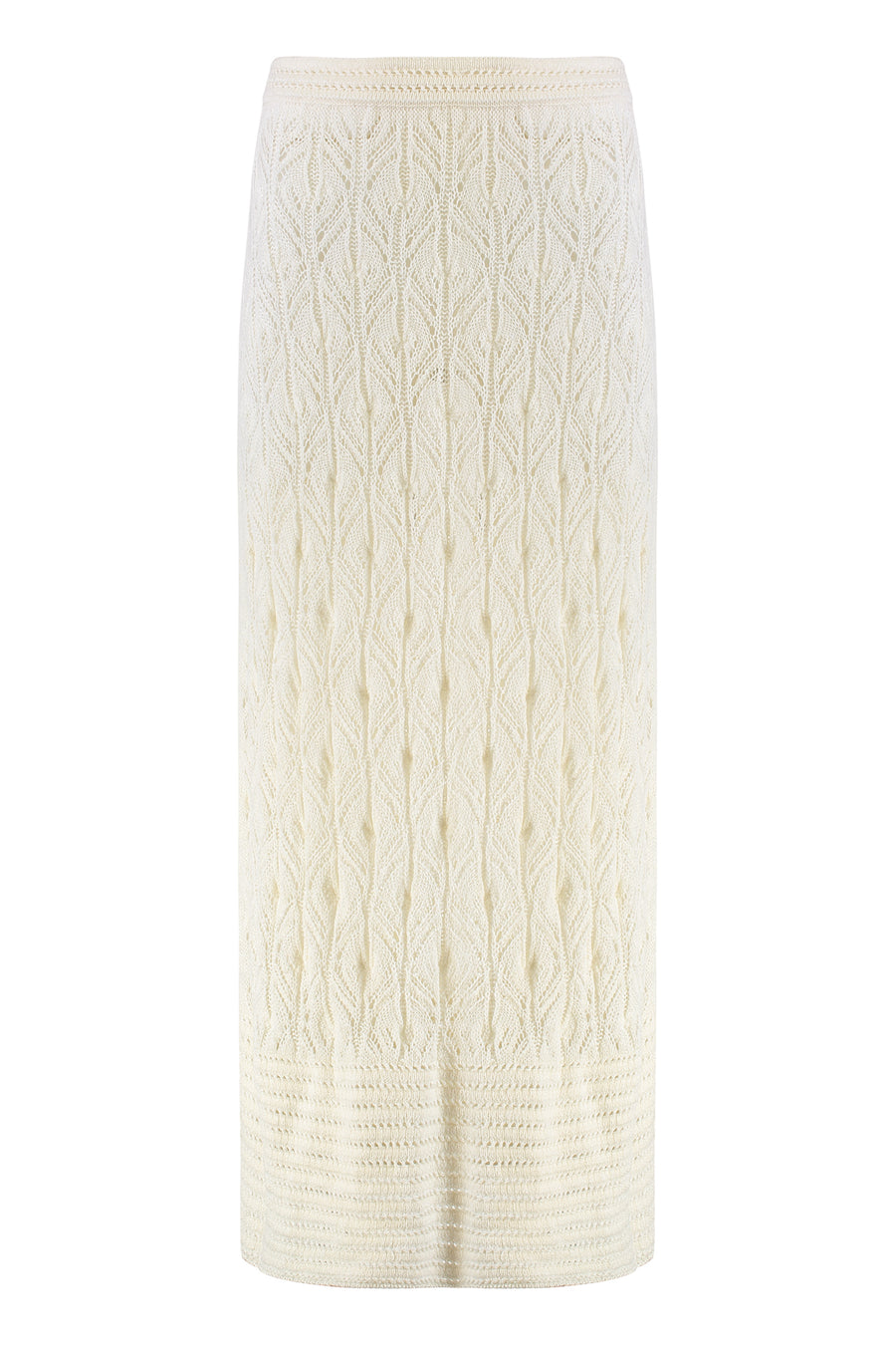 Openwork-Knit Skirt White Linen