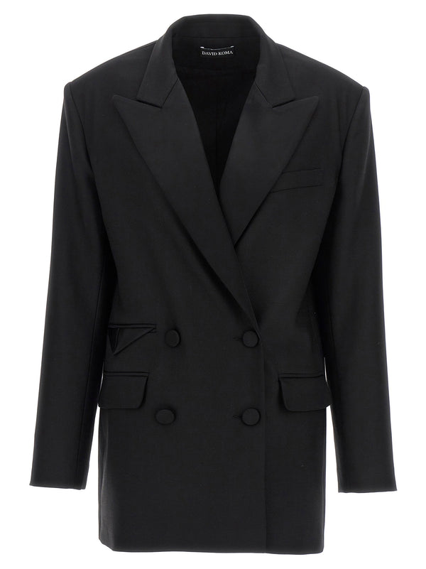 David Koma Tailored Tuxedo Double-Breasted Blazer — Black