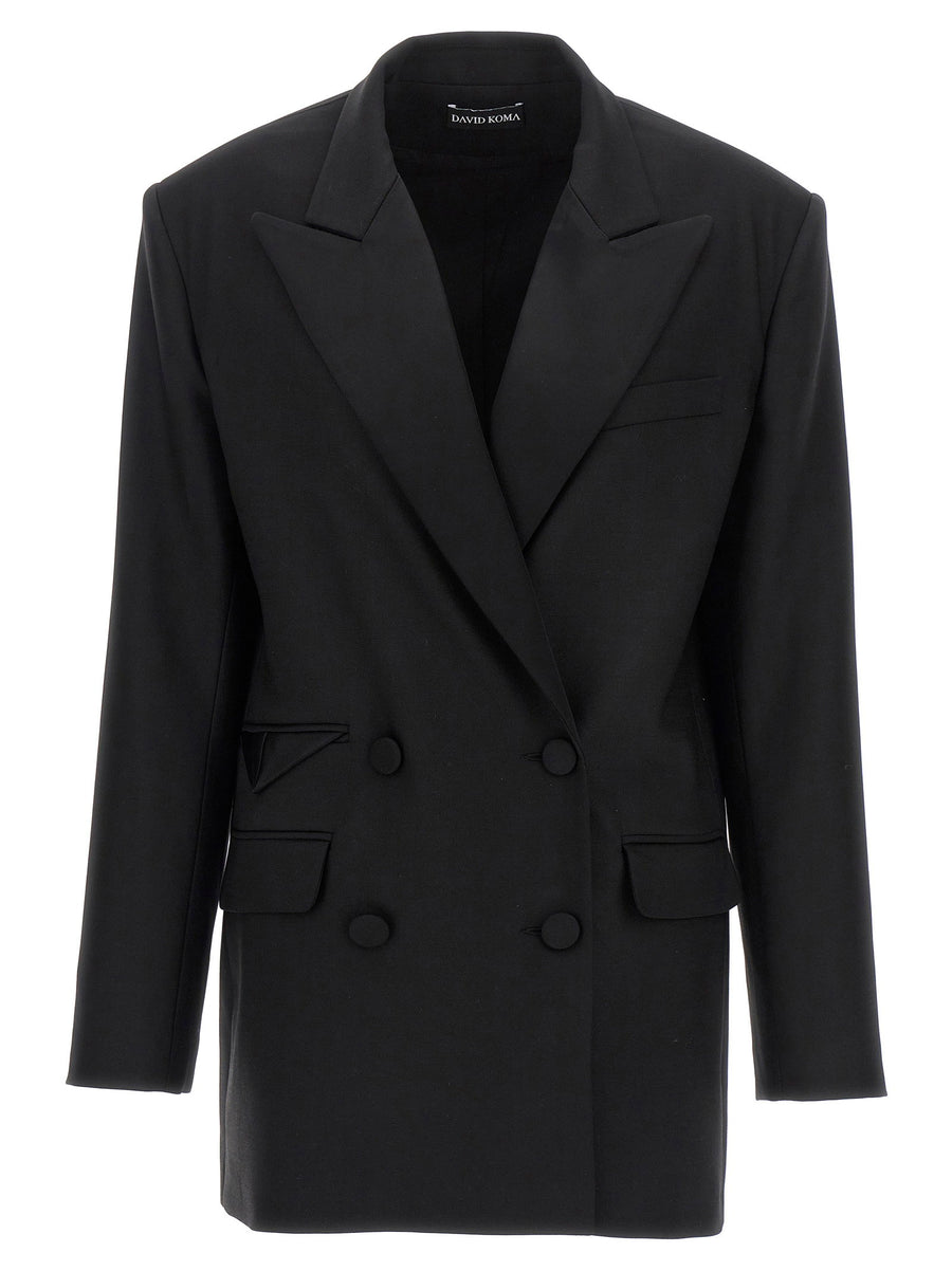 David Koma Tailored Tuxedo Double-Breasted Blazer — Black