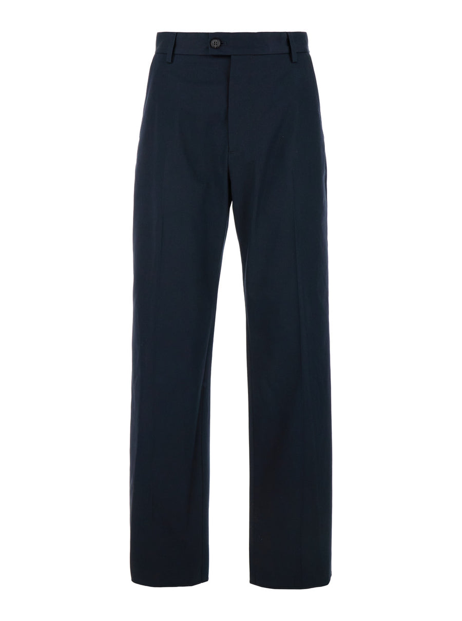 Blue Straight Tailored Pants Cotton Trousers
