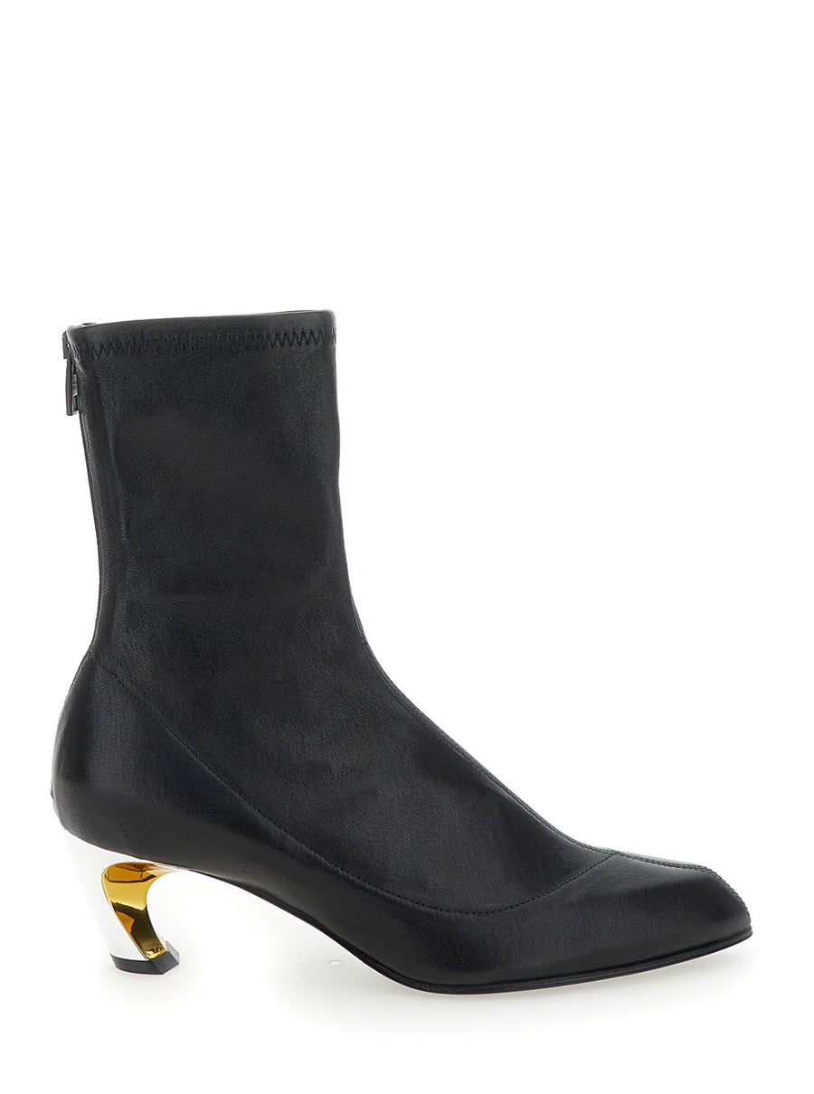 Black Ankle Boots With Golden Heel Smooth Leather