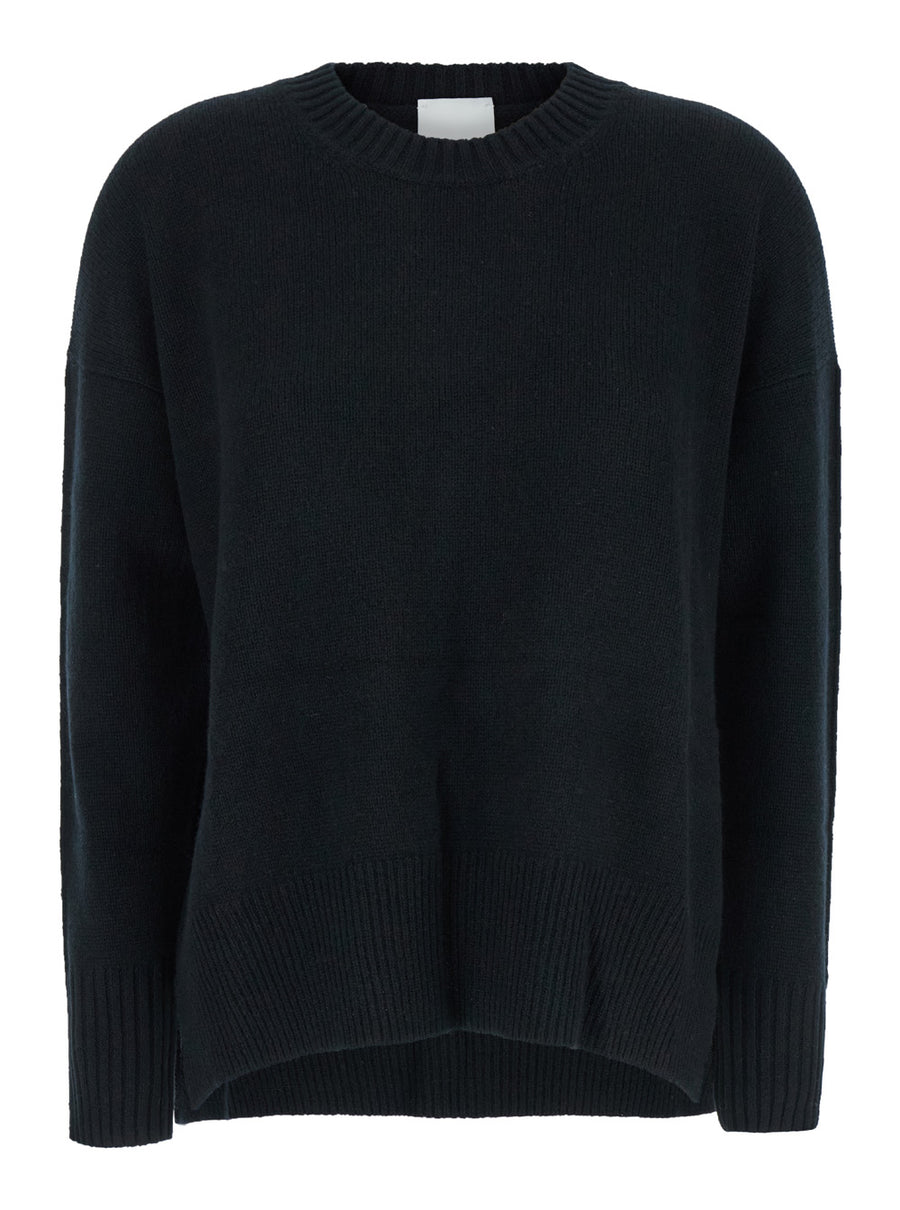 Black Cashmere Crewneck Sweater Tops