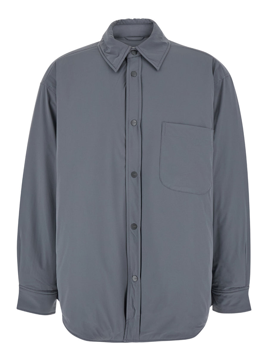 Grey Jacket With Patch Pocket Nylon Coat