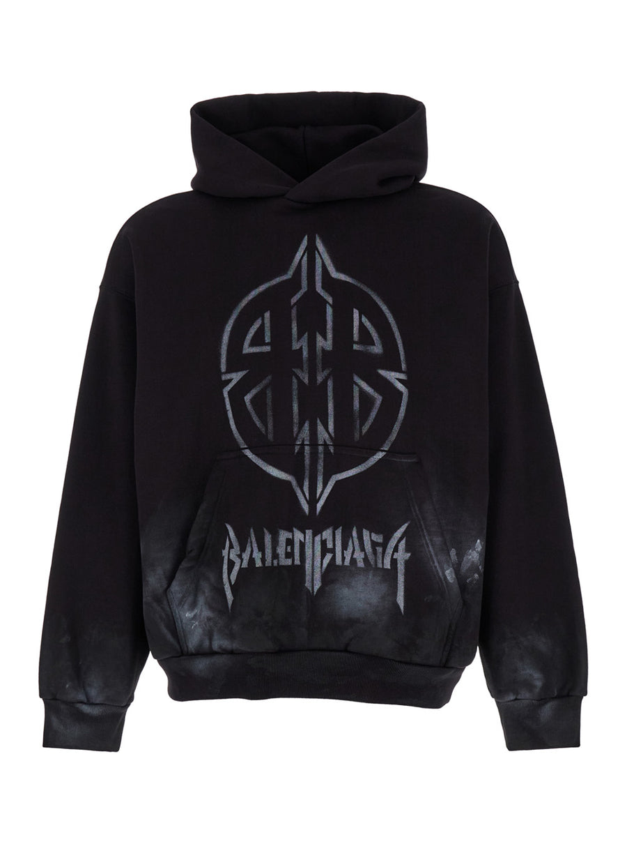 Black Hoodie With Metal Bb Stencil Motif Cotton Sweatshirts