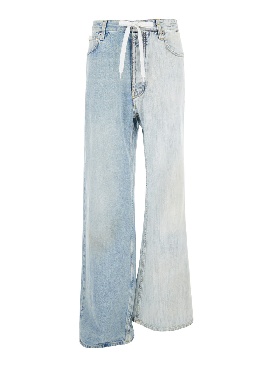 Light Blue Jeans With Asymmetric Legs Cotton