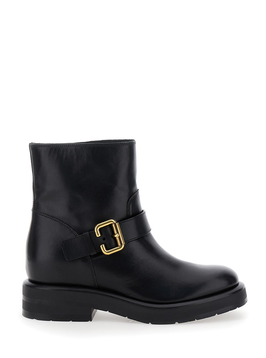 Black Ankle Boots With Paddington Buckle Calf