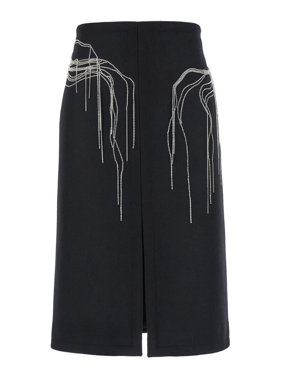 Black Midi Skirt With Beaded Embellishments Wool Polyamid