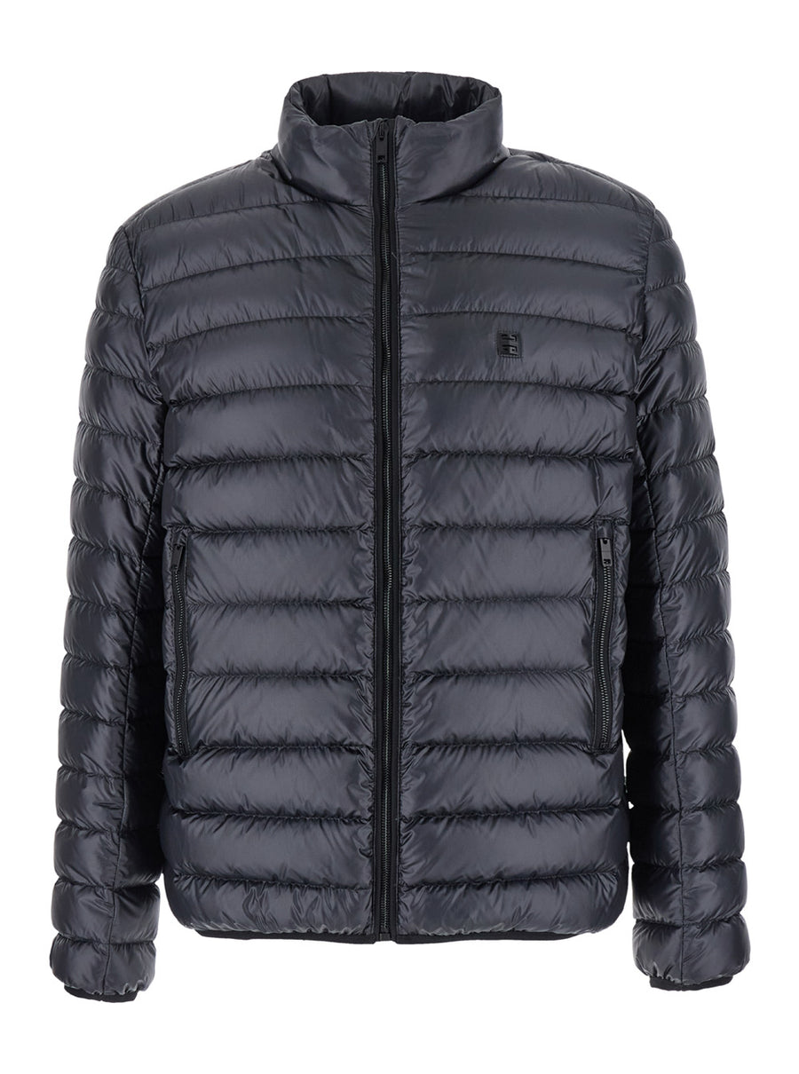 Black High Neck Down Jacket With Logo Detail Polyamide Padded &