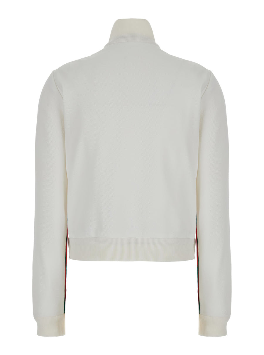 White Crop Sweatshirt With Web Detail Polyamide Sweatshirts