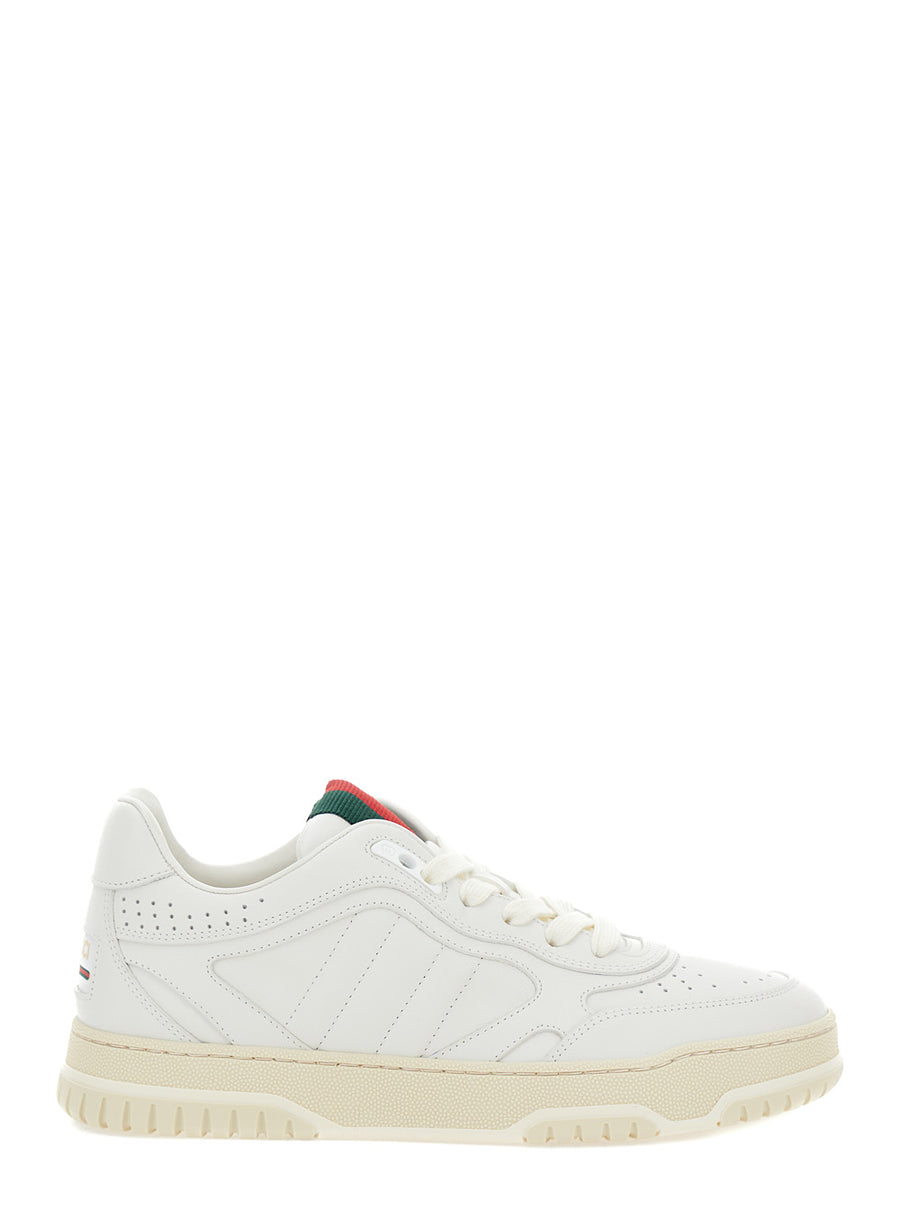 White Low Top Sneakers With Web Detail Calf Skin Trainers