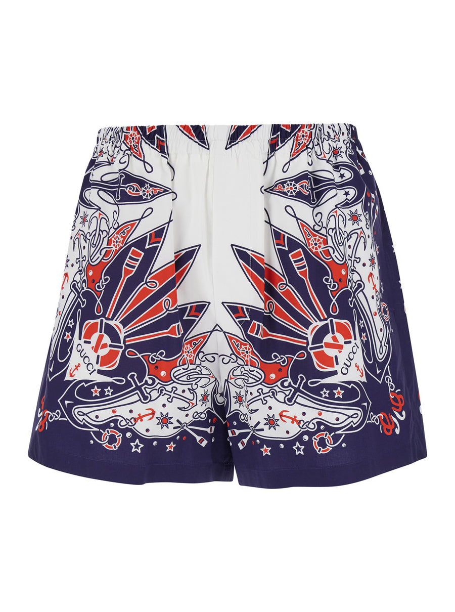 Blue Bandana Print Shorts Cotton