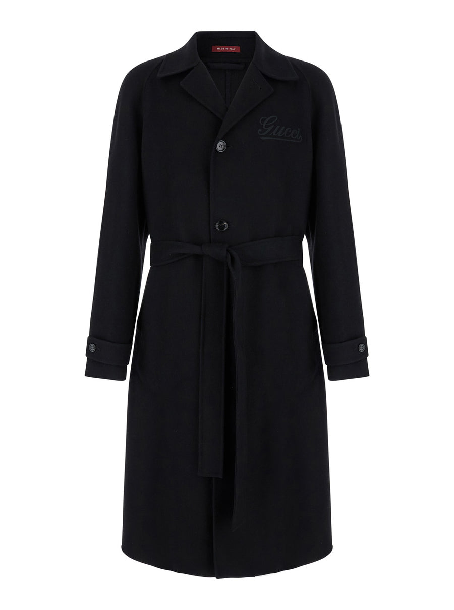 Black Single-Breasted Wool Coat With Belt
