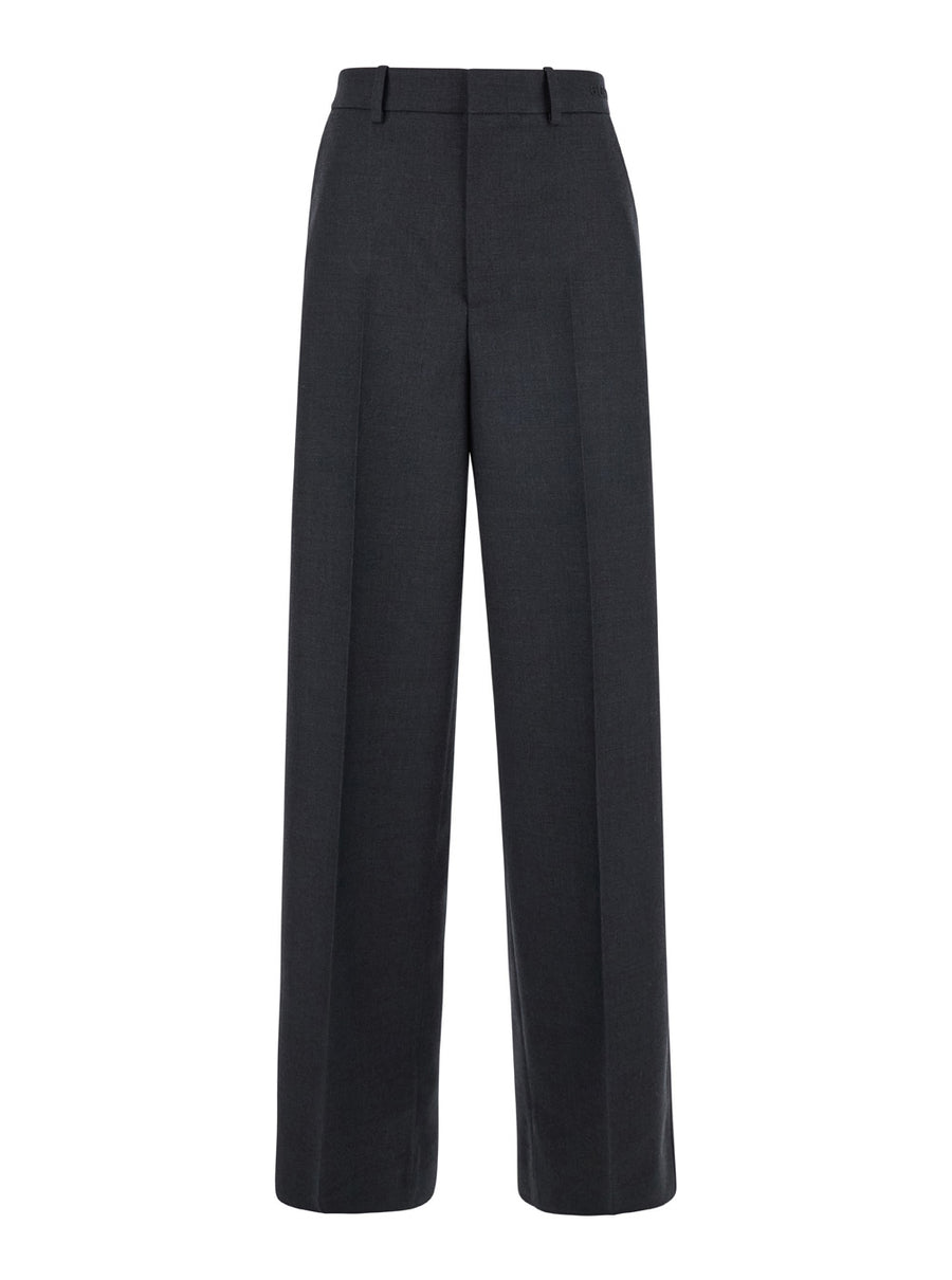 Grey Wool Pants With Logo Detail Trousers