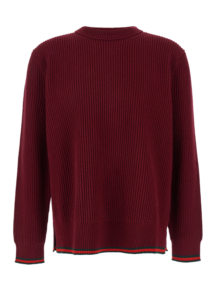Red Crewneck Sweater With Web Detail Bordeaux Fabric Tops