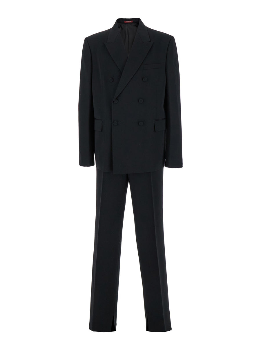 Black Double-Breasted Suit With G Detail Wool Suits