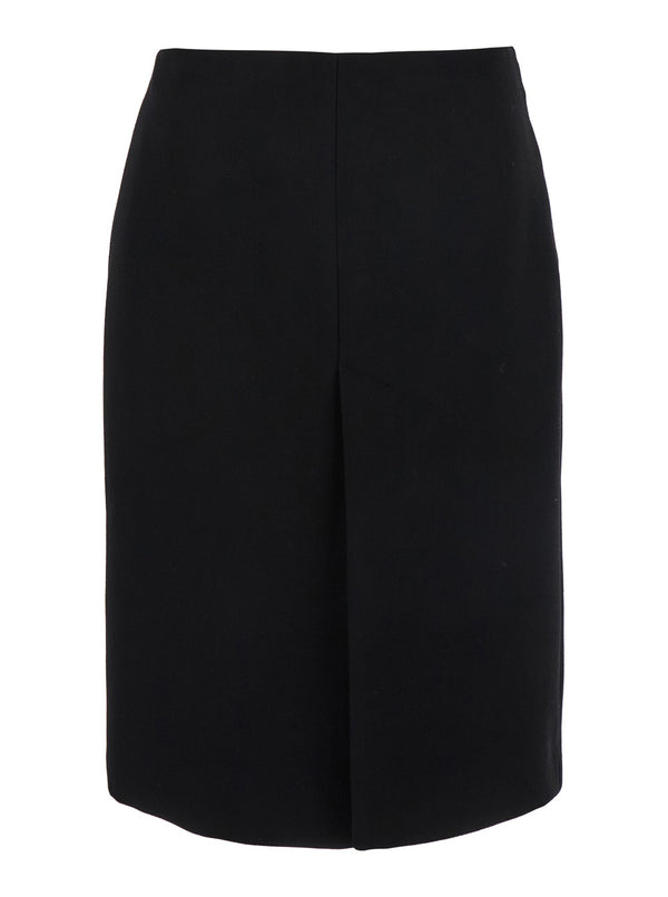 High Waist Wool Skirt With Logo Detail Black