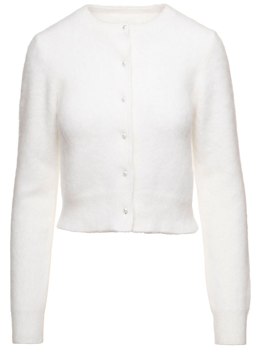 White Cropped Cardigan Angora Tops