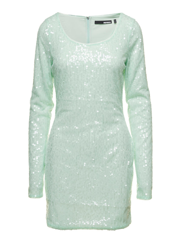Mini Green Dress With All-Over Sequins Recycled Polyester