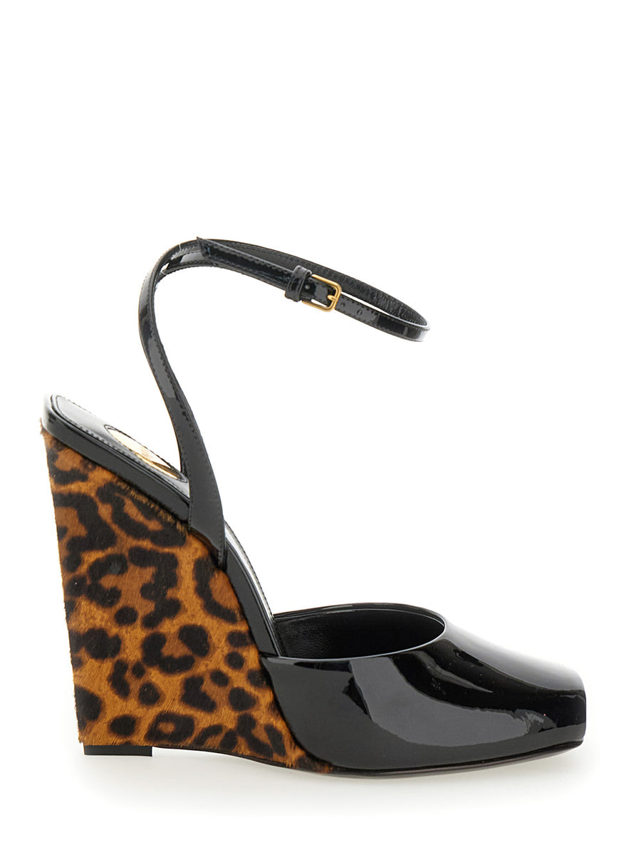 Scandale Black Wedges With Animalier Print Leather Shoe