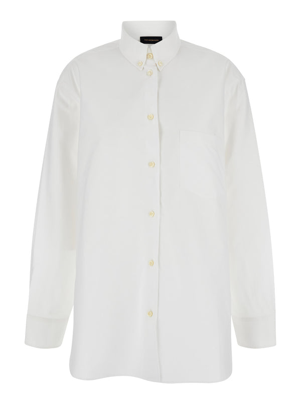 White Cotton Blend Button-Up Shirt Blouses