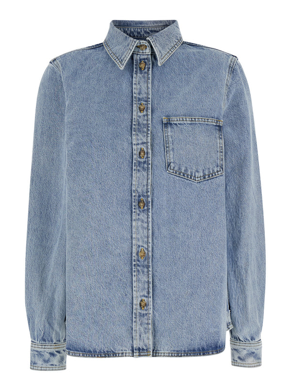 Light Blue Denim Shirt With Patch Pocket Blouses