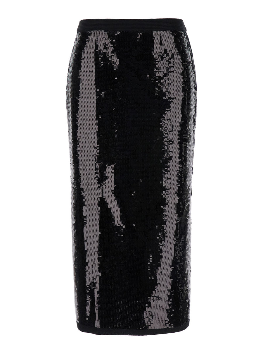 Black Midi Skirt With All-Over Sequins Acrilic
