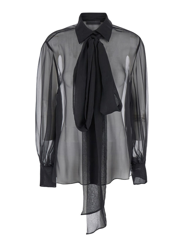 Black Silk Shirt With Classic Collar Blouses