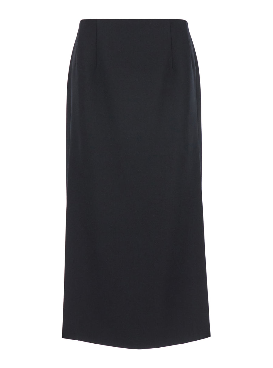 Black Midi Skirt With Side Splits Wool