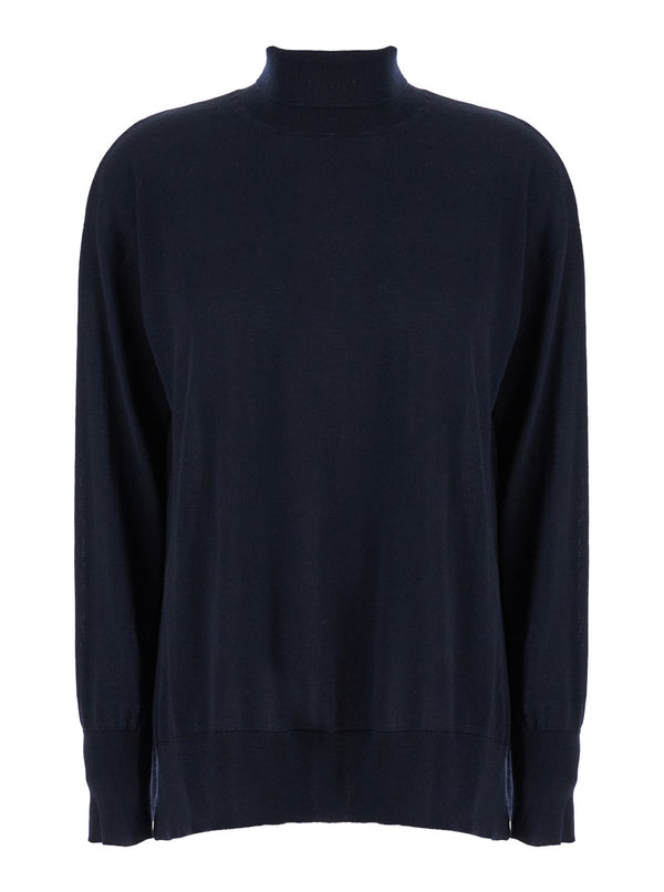 Blue High Neck Wool Sweater Virgin Tops