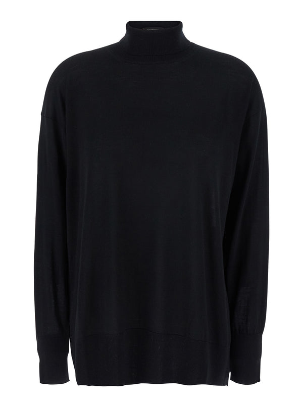 Black Wool High Neck Sweater Virgin Tops