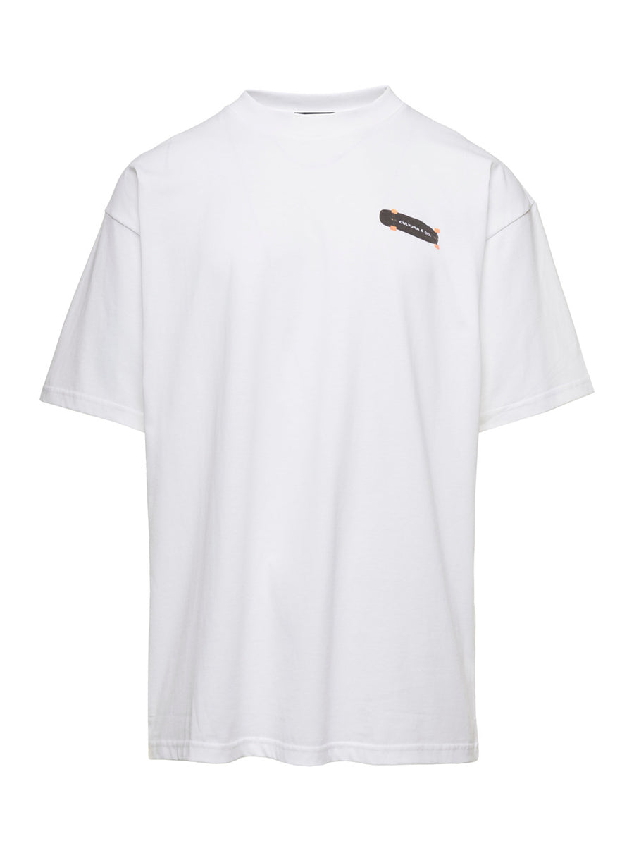White Crewneck T-Shirt With Skate Logo Jersey T-shirts