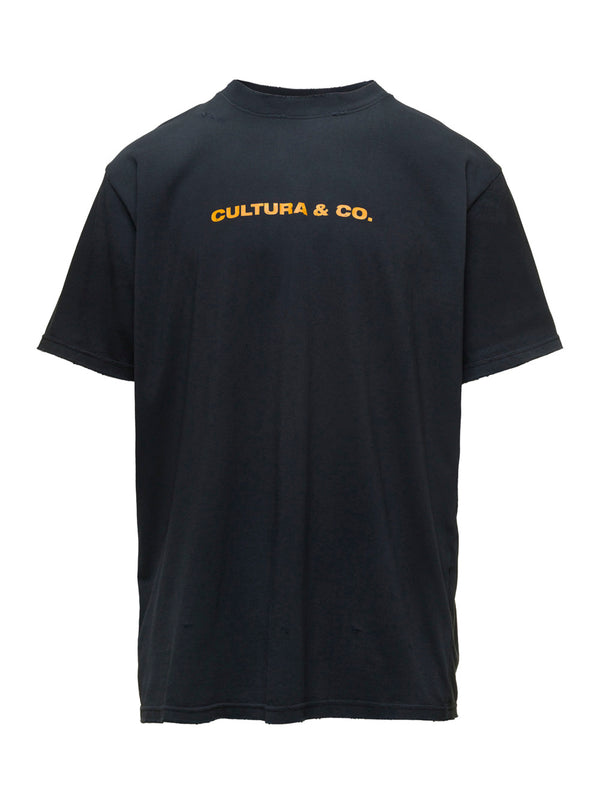 Black Crewneck T-Shirt With Cultura & Co Print Jersey T-shirts