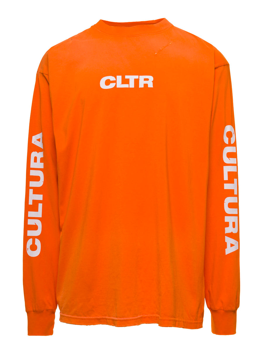 Crewneck Sweatshirt With Cltr Print Orange Jersey Sweatshirts