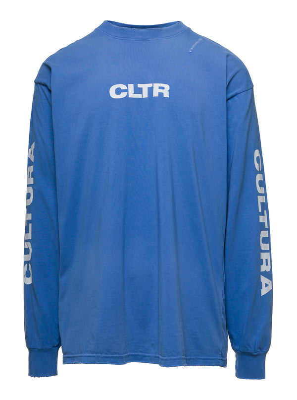 Blue Crewneck Sweatshirt With Contrasting Print Jersey Sweatshirts