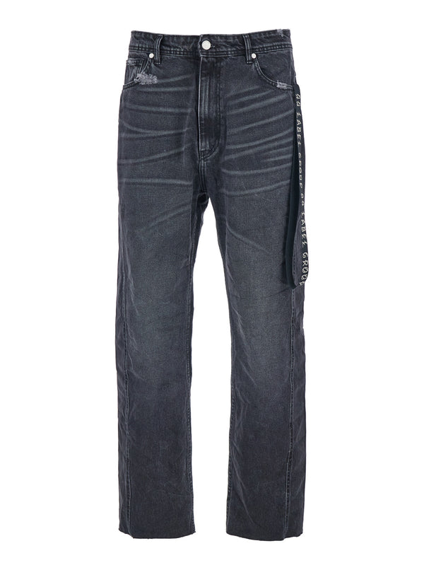 Black Jeans With Logo Patch And Side Strap Denim