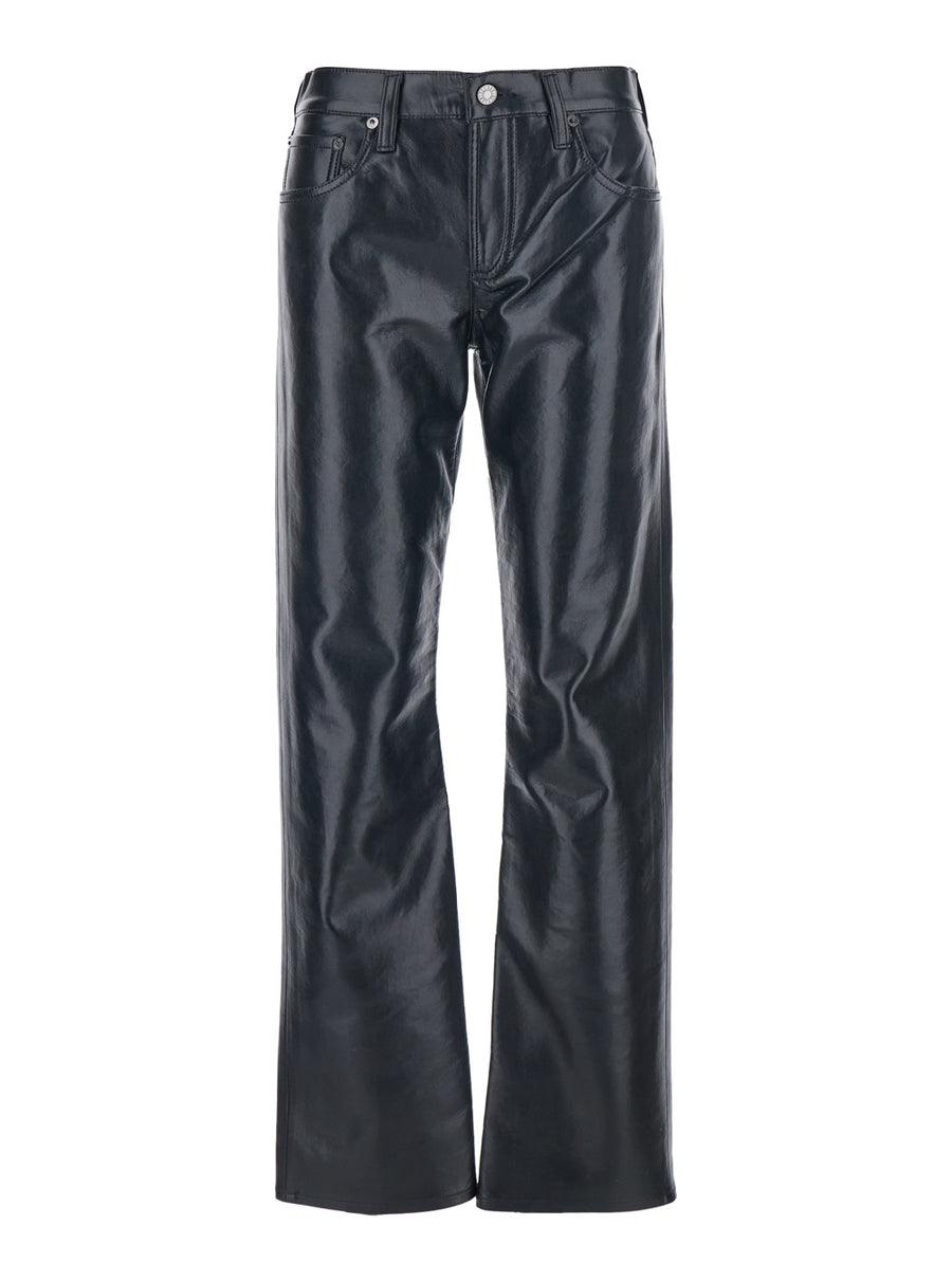 Black Pants With Belt Loops Leather Blend Recycled Trousers