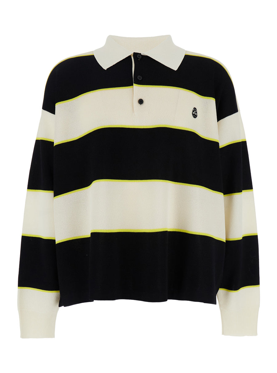 Black And White Long-Sleeve Polo Shirt White/black Viscose T-shirts