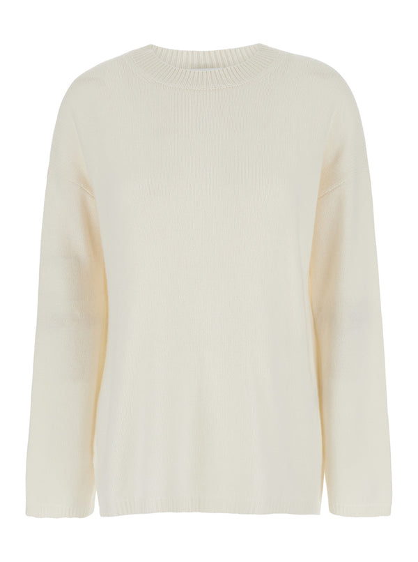 White Cashmere Relaxed Crewneck Sweater Tops