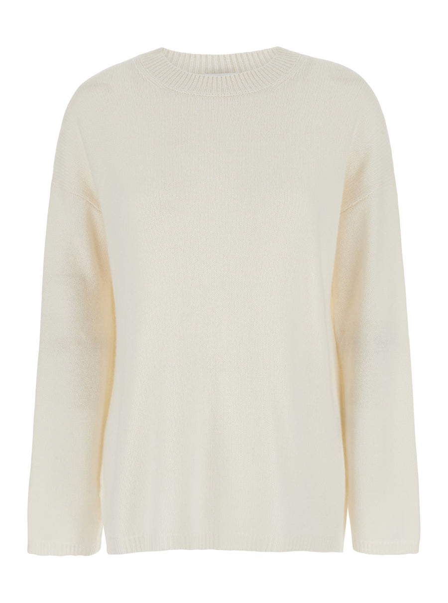 White Cashmere Relaxed Crewneck Sweater Tops