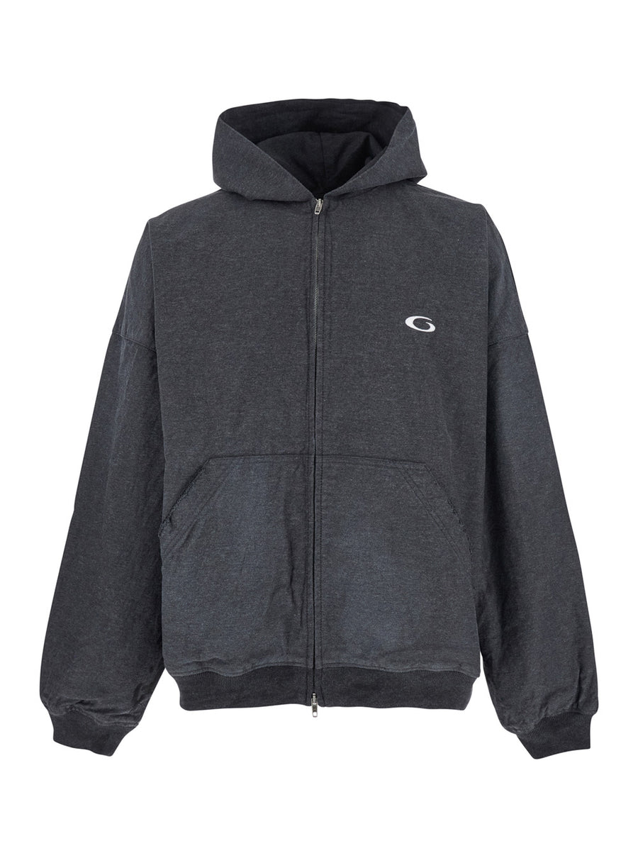 Grey Sweatshirt With Hood And Logo Detail Cotton Sweatshirts