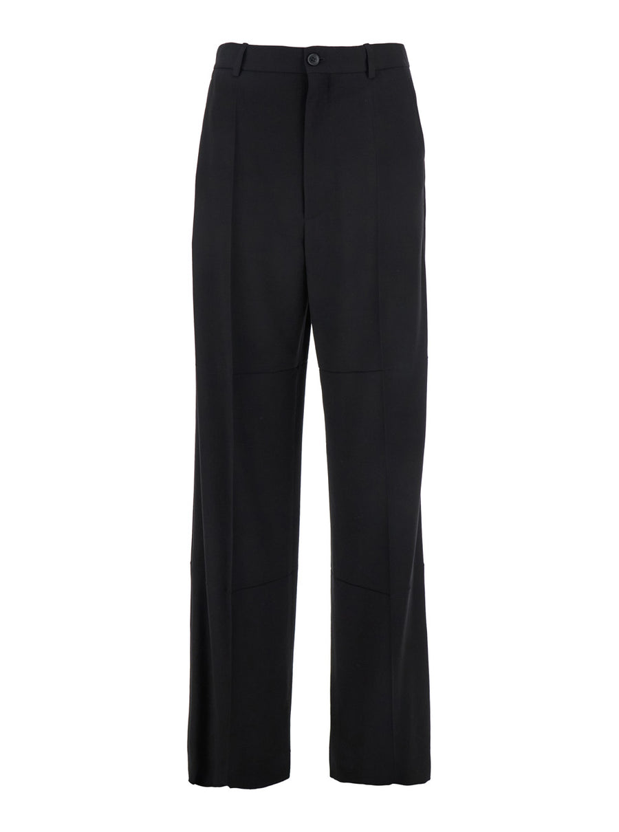 Black Wool Blend Pants With Belt Loops Viscose Trousers