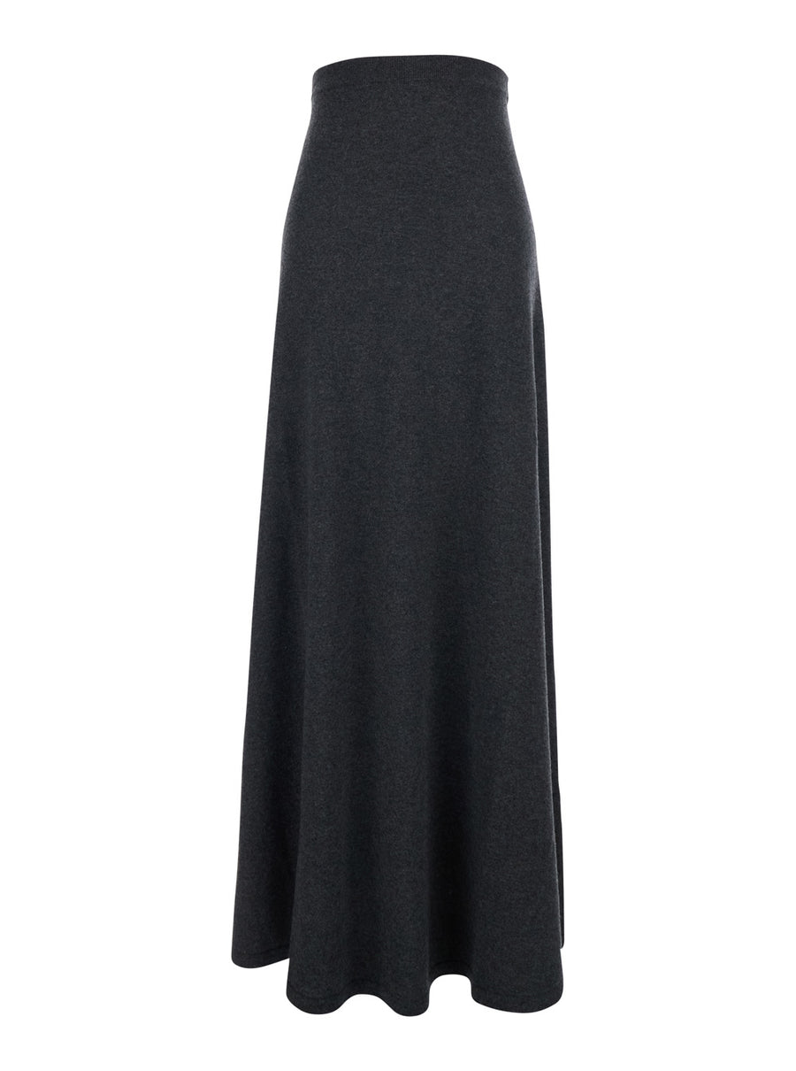 Grey Flared Skirt With Pleated Details Wool
