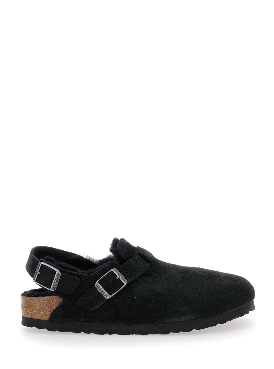 Black Mules With Engraved Logo Suede