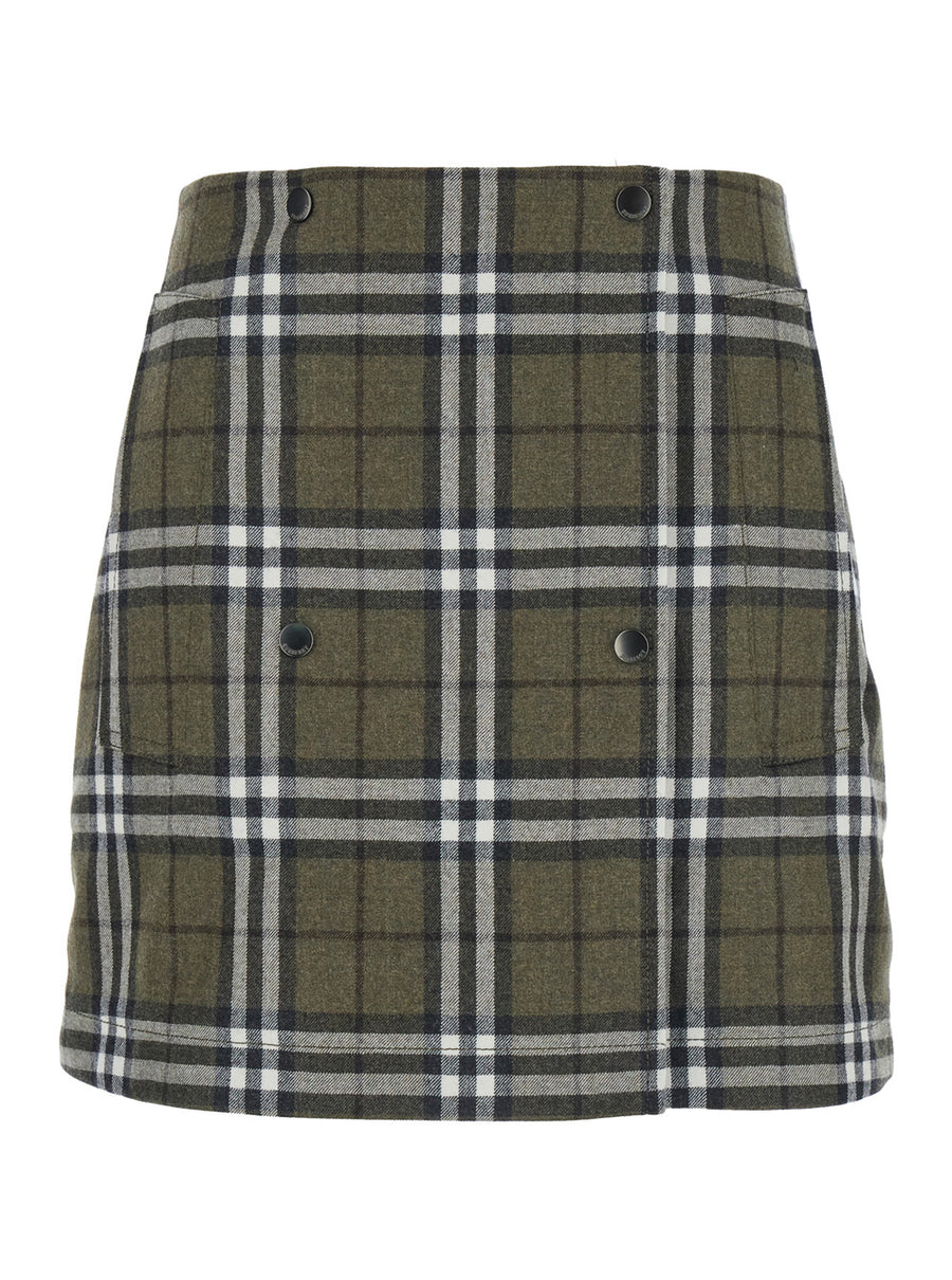 Green Virgin Wool Skirt With Check Motif