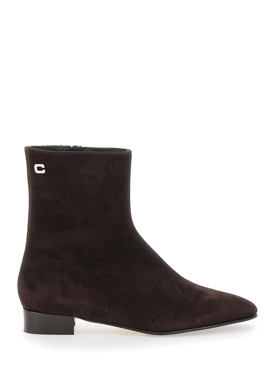 Brown Boots With Logo Embroidery And Side Zip Goat