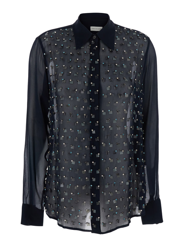 Blue Shirt With Crystal Application Viscose Blouses