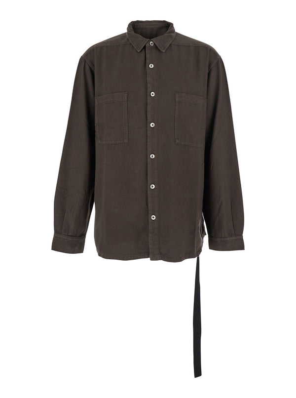 Brown Classic Collar Shirt With Lace Detail Cotton