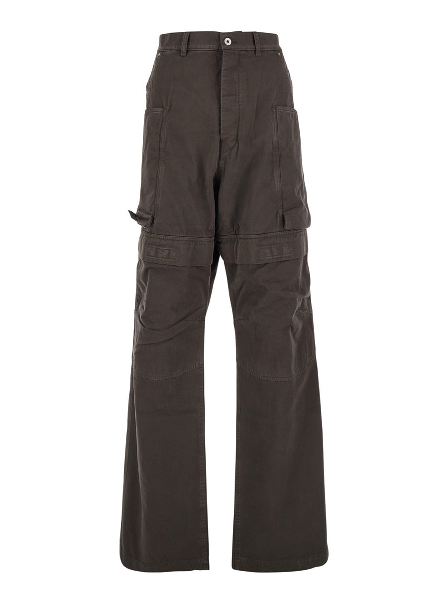 Brown Wide Leg Cargo Pants With Patch Pockets Cotton Trousers