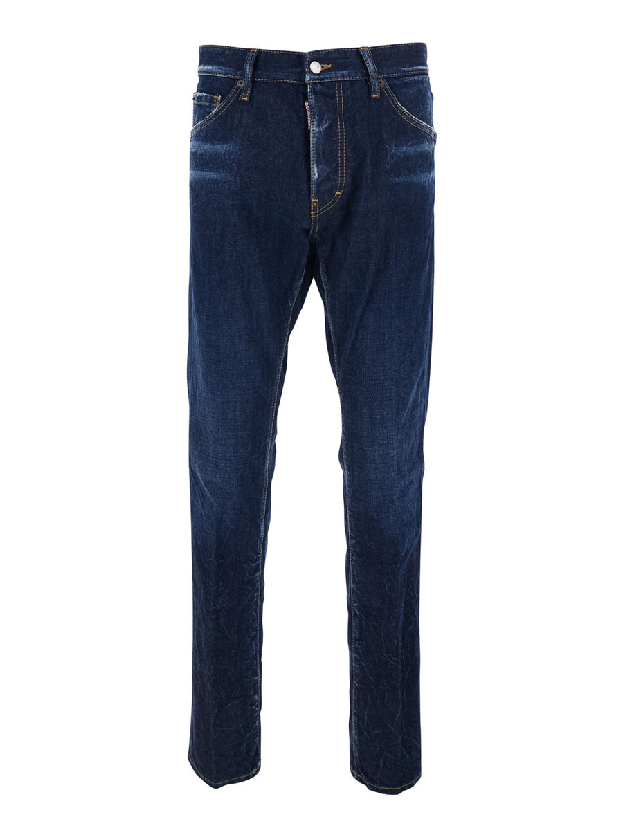 Blue Jeans With Logo Patch And Ripped Details Denim